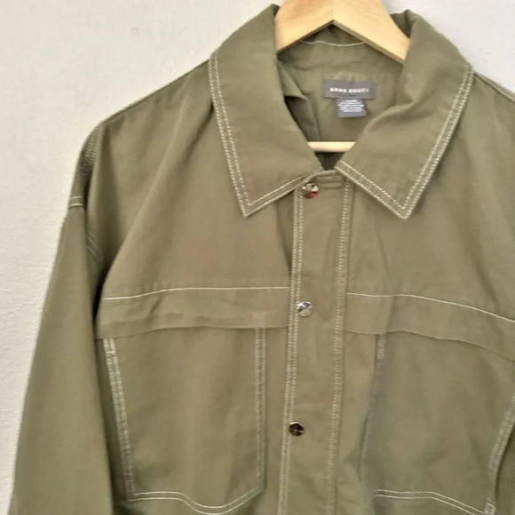 SANS SOUCI | Army Green Contrast Topstitch Moto Jacket Utility | Size Large - Picture 2 of 7